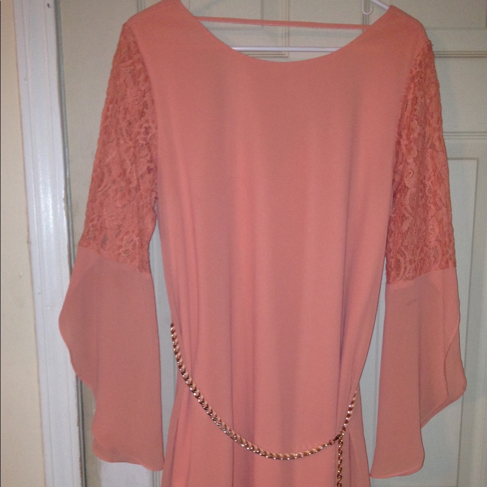 Coral dress with belt